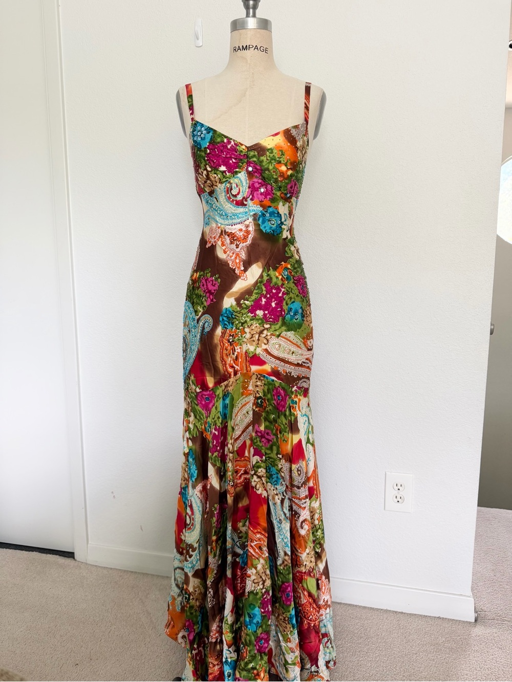 Vintage Niki Livas Silk Beaded Mermaid Maxi Dress Size 4 - Picture 3 of 5